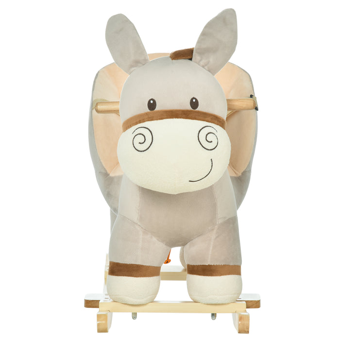 Donkey Plush Rocking Toy for Toddlers - Soft Grey Ride-On with Sound Features - Interactive Play and Motor Skills Development