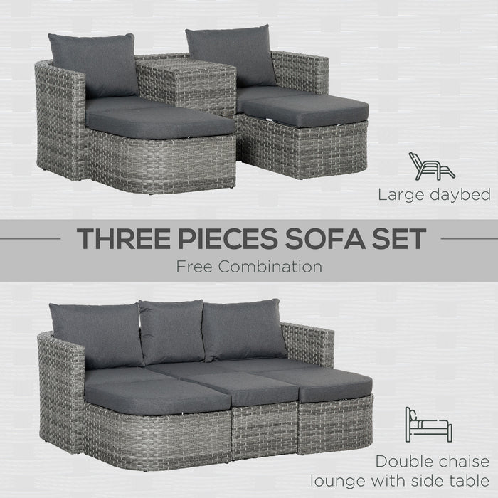 5-Seater PE Rattan Outdoor Sofa Set - Patio Wicker Conversation Set with Double Chaise Lounge and Side Table - Ideal for Poolside Leisure and Large Daybed for Family