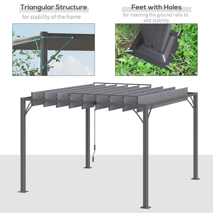 Aluminium Louvered Pergola 3x3m - Retractable Roof Patio Gazebo Canopy in Grey for Outdoor Living - Ideal Shade Solution for Lawn and Garden