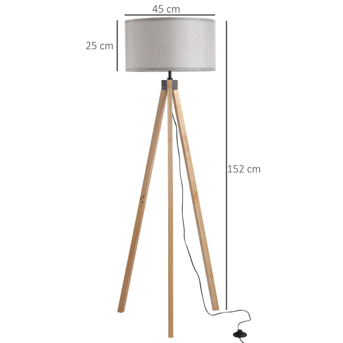 Elegant 5ft Wooden Tripod Floor Lamp - Free Standing E27 Bulb, Versatile & Stylish - Ideal for Home and Office Illumination, Grey Shade