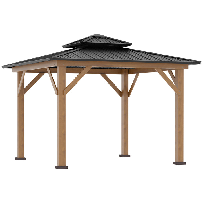 Aluminium Hardtop Gazebo Canopy 3.5 x 3.5m - 2-Tier Roof with Solid Wood Frame for Outdoor Patio - Elegant Grey Shelter for Garden and Entertainment Spaces