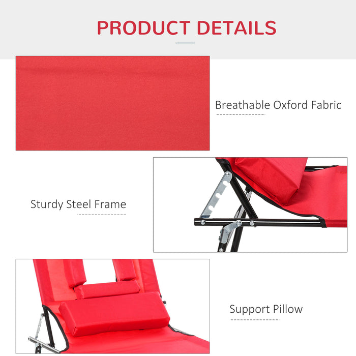 Foldable Red Sun Lounger with Adjustable Backrest - Reclining Chair with Pillow and Reading Hole for Outdoor Relaxation - Perfect for Garden, Beach, and Poolside Comfort