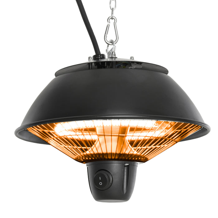 600W Electric Ceiling Heater - Halogen Light with Adjustable Hook & Chain, Durable Black Aluminum Frame - Ideal for Indoor Heating and Ambient Lighting