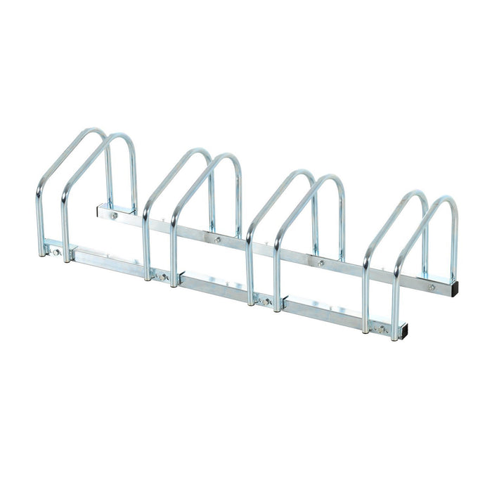 Bike Stand Storage Solution - Floor or Wall Mountable 4-Slot Bicycle Rack with Locking Feature, Silver - Secure and Organize Multiple Cycles for Home or Commercial Use