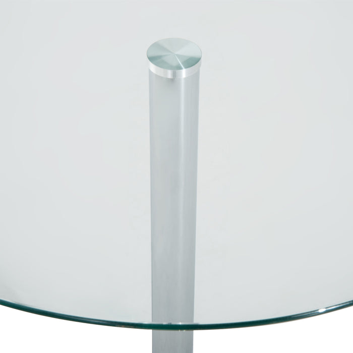 Modern Round Glass Dining Table - Tempered Glass Top with Steel Base for Durability - Space-Efficient Bar Table for Compact Dining Areas