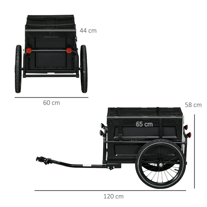 Bicycle Cargo Trailer with 65L Storage Box - Durable Steel Construction, Foldable Design, 40KG Capacity - Ideal for Bike Tours and Grocery Hauling