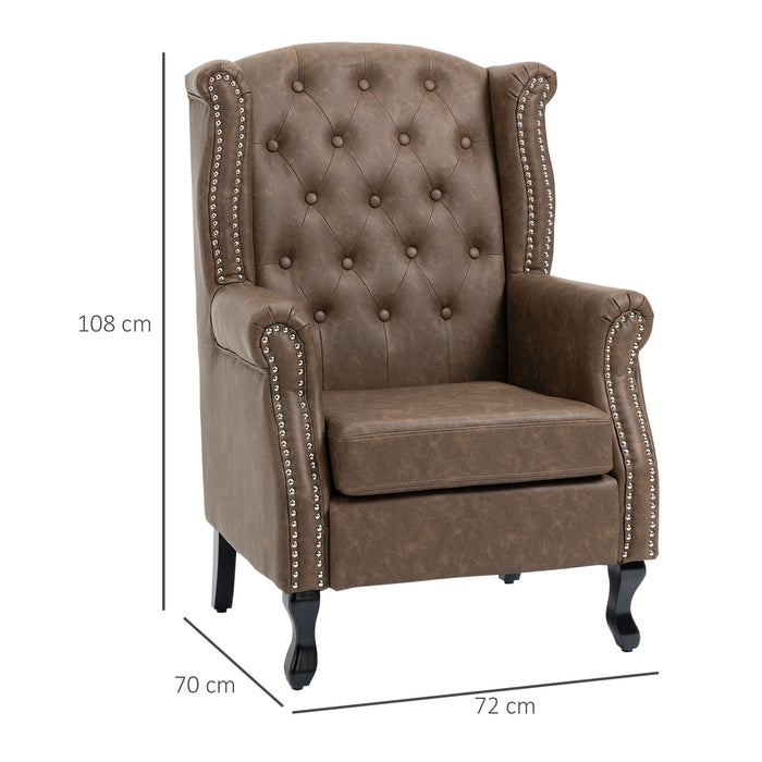 Chesterfield-Style Wingback Accent Chair - Tufted Armchair with Nailhead Trim, Elegant Brown Upholstery - Sophisticated Seating for Living Room or Bedroom