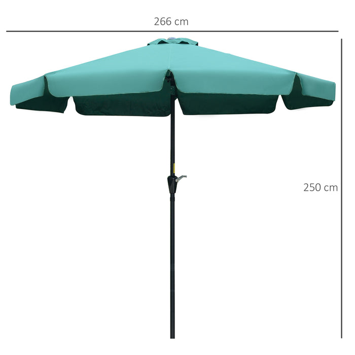 2.66m Garden Parasol Umbrella - Outdoor Market Table Shade with Decorative Ruffles and 8 Sturdy Ribs, Green - Ideal Sun Protection for Patio, Deck, or Poolside