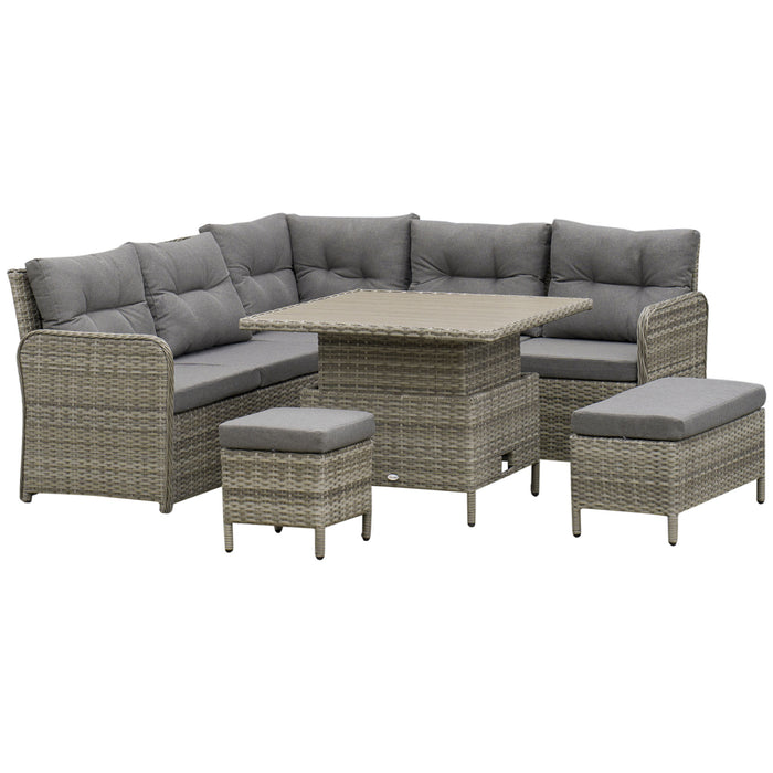 Outdoor Rattan 6-Piece Set - Garden Patio Furniture with Sectional Corner Sofa, Soft Padded Cushions & Adjustable Coffee Table - Ideal for Deck, Conservatory & Entertaining Spaces