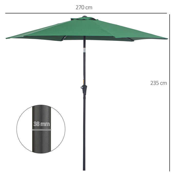 Outdoor Garden 2.7M Tilting Parasol - Aluminum Frame Sun Shade with Crank, Green - Ideal for Patio Sun Protection and Outdoor Relaxation