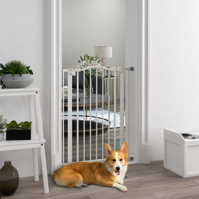 Folding Metal Pet Safety Gate - Sturdy Barrier for Dogs with Secure Lock - Keeps Pets Safe and Contained in Designated Areas