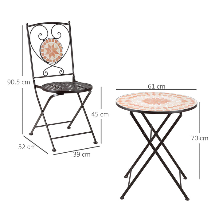 3 Piece Mosaic Bistro Set - Folding Chairs & Round Table, Yellow Mosaic Design - Perfect for Balcony & Poolside Outdoor Seating