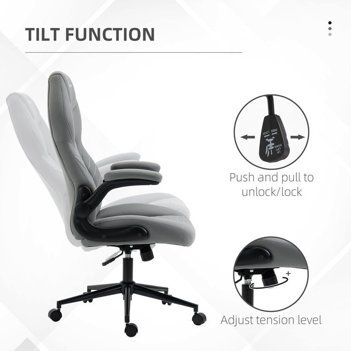 Ergonomic Home Office Desk Chair - Swivel Seat with Flip-Up Armrests and Tilt Function in Light Grey - Ideal for Comfortable Computing and Workstations