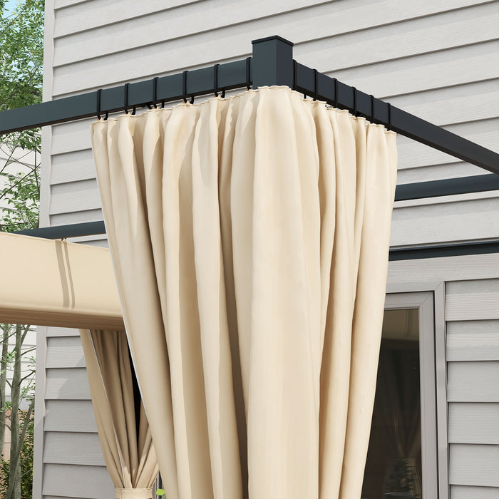 Retractable Pergola 3x3(m) with Curtains - Outdoor Garden Gazebo Shelter for Patio and Deck - Ideal for Grill Areas and Entertaining Guests, Beige