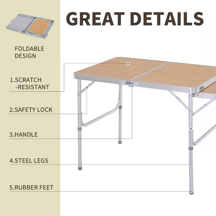 Aluminium MDF-Top 3ft Folding Table - Portable Outdoor Picnic Table in Silver Finish - Ideal for Camping, Tailgating & Backyard Gatherings