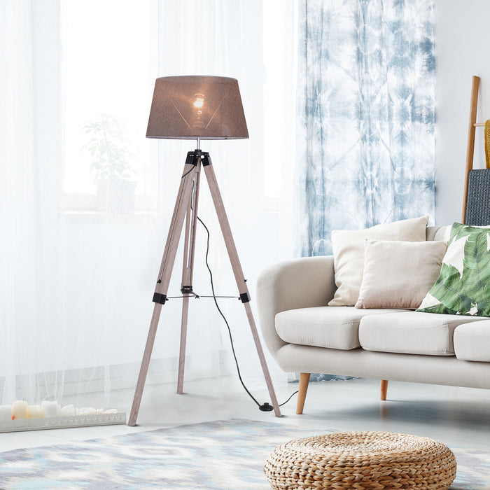 Adjustable Wooden Tripod Floor Lamp - Free Standing Bedside Lighting with E27 Bulb Compatibility - Ideal for Cozy Reading and Room Ambiance