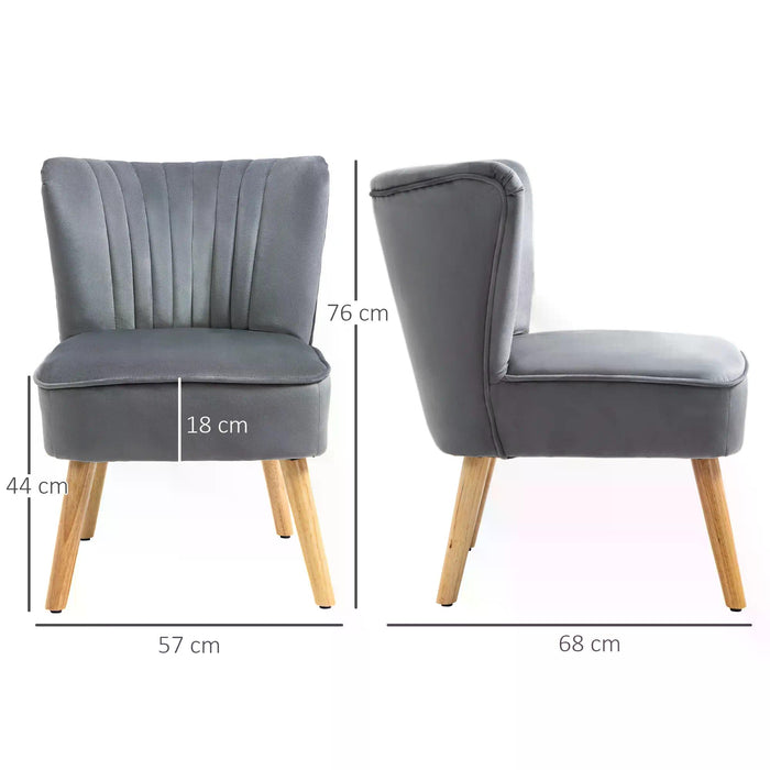 Chic Velvet Tub Chair - Grey Upholstered Accent Seat with Padded Curved Back & Wooden Legs - Elegant Home Furniture for Living Room or Bedroom