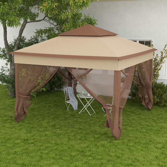 Pop Up Gazebo 3x3m with Double Roof - Outdoor Patio Garden Tent with Netting, Carry Bag Included - Ideal Party Event Shelter, Khaki Color