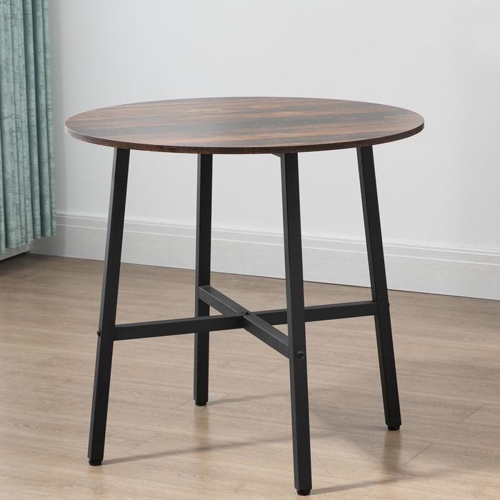 Industrial Round Dining Table - 85cm Rustic Brown Kitchen Table with Steel Legs - Perfect for Dining Room and Small Spaces