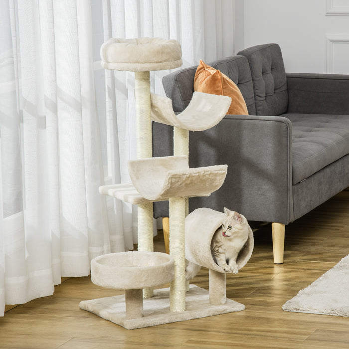 Plush Beige Cat Tree - Spacious 50x40x105cm Climbing & Lounging Tower - Ideal for Indoor Cats' Play & Rest