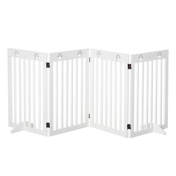 4 Panel Pet Gate - Wooden Freestanding Foldable Safety Fence with Support Feet - Ideal for Dogs, Doorways, and Stairs, 80x30 inches in White