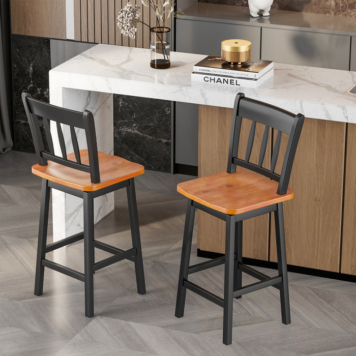 2-Pack 97cm Swivel Rubber Wood Bar Stools - With Backrest and Footrest in White - Ideal for Madern Kitchen or Bar Setup
