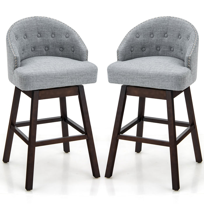 Beige Swivel Bar Stools - Rubber Wood Legs and Padded Back Features - Comfortable Seating Option for Home Bars and Kitchens