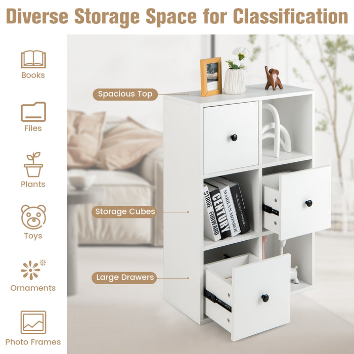 Cube Organiser with Drawers - Versatile 6-Cube Storage Bookcase, Ideal Furniture for Living Room and Bedroom - Perfect Solution for Keeping Clutter at Bay in White Finish