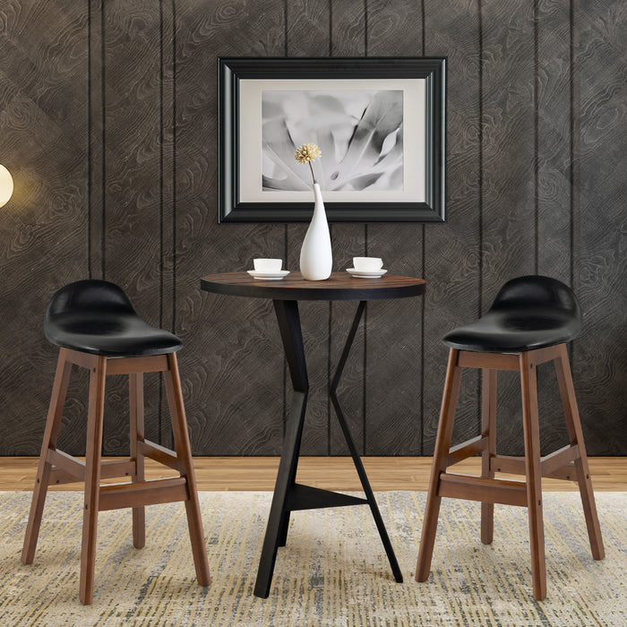 Set of 2 Bar Stools - Padded Seat and Back Cushion in Sleek Black - Ideal for Comfortable Casual Seating Arrangement