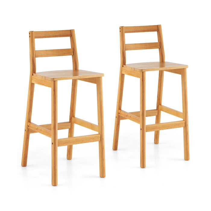 Rubber Wood Bar Stools Set of 2 - With Backrest and Footrests in Natural Finish - Ideal for Home Bars & Kitchen Counters