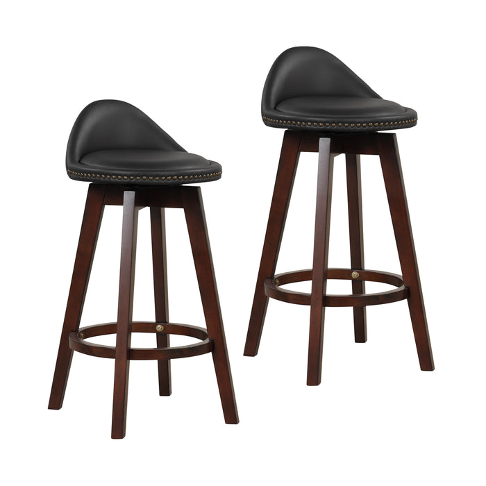 Set of 2 Swivel Bar Stools - Low Back Design with Durable Rubber Wood Legs in Black - Ideal for Home Bar or Kitchen Counter Seating Solution