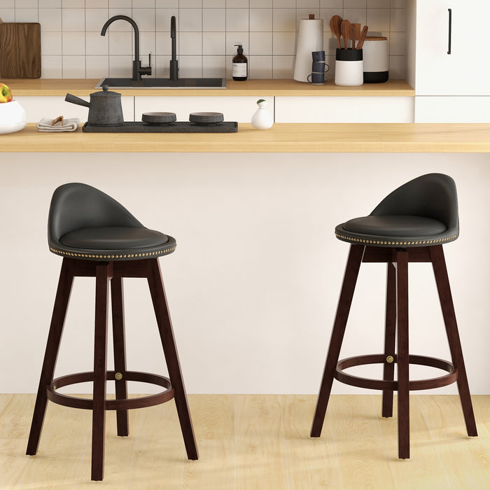 Set of 2 Swivel Bar Stools - Low Back Design with Durable Rubber Wood Legs in Black - Ideal for Home Bar or Kitchen Counter Seating Solution