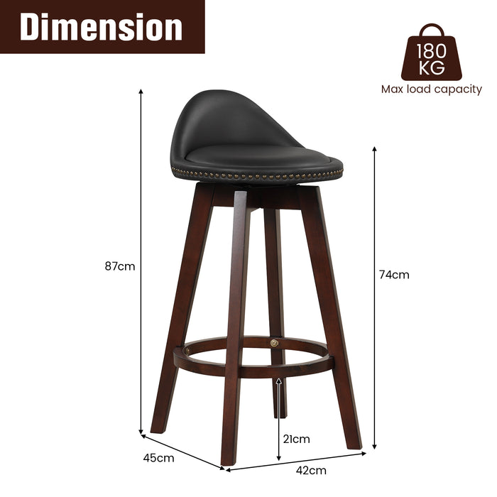 Set of 2 Swivel Bar Stools - Low Back Design with Durable Rubber Wood Legs in Black - Ideal for Home Bar or Kitchen Counter Seating Solution