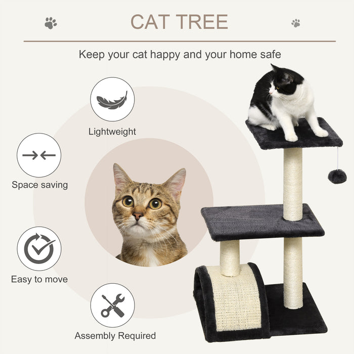 Climbing Activity Centre Cat Tree Tower - 72cm Kitten Playground with Sisal Scratching Posts, Arc Perch & Hanging Ball Toy - Designed for Playful Cats and Scratch Training