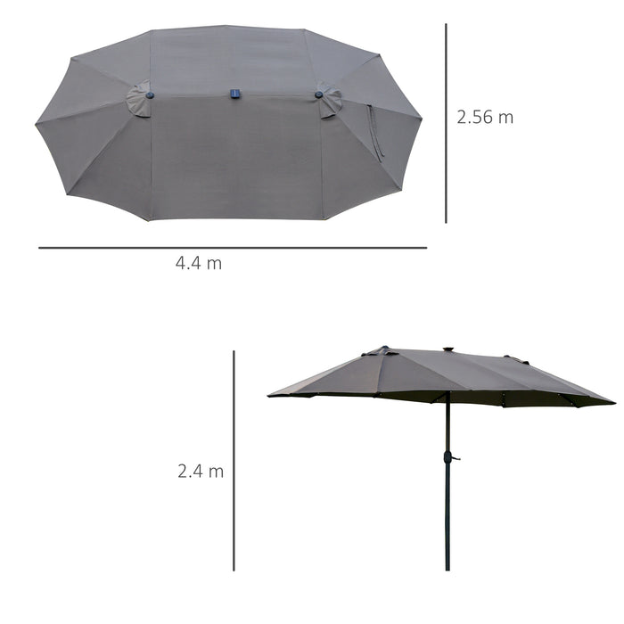 Double-Sided Sun Umbrella 4.4m with Solar LED Lights - Dark Grey Garden Parasol Patio Shade for Outdoors - Ideal for Evening Gatherings & Daytime Sun Protection