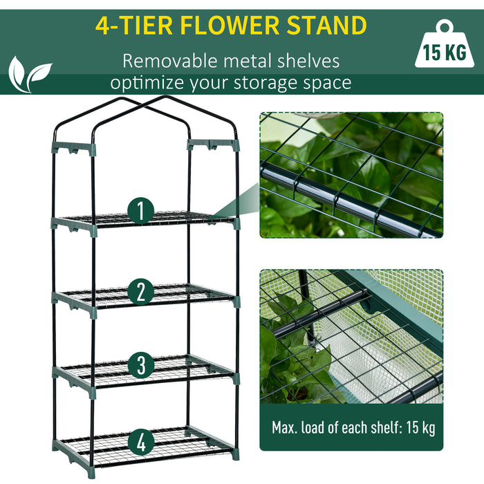 4-Tier Mini Greenhouse with Metal Frame - Portable Plant Growth Shelter with PE Cover, 160cm Height - Ideal for Small Gardens and Patios