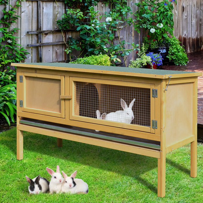 Wooden Rabbit Hutch with Hinged Top - Outdoor Bunny Cage, Slide-Out Tray, 115x44.3x65cm - Ideal for Small Animal Comfort and Security