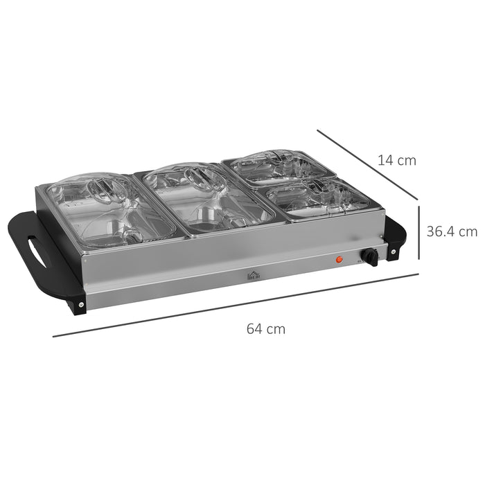 Electric 4-Tray Buffet Server with Plate Warming Feature - Cool-Touch Handles, Adjustable Temp, 300W Power - Ideal for Catering and Family Gatherings