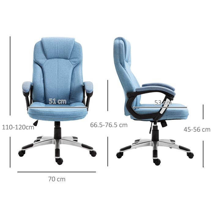 Ergonomic Linen Fabric Desk Chair - Height Adjustable with Padded Armrests and Tilt Feature, Blue - Comfortable Seating for Home Office Use