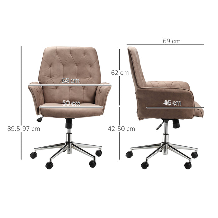 ErgoComfort Micro Fibre Chair - Mid-Back, Adjustable Seat and Arms, Home Office Desk Chair - Ideal for Computer Work, Comfort Seating in Brown