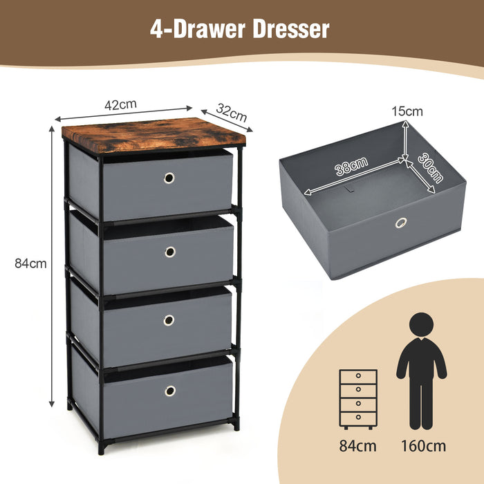 Fabric Dresser 4-Tier Model - Coffee Coloured Storage Unit with Drawers and Durable Metal Frame - Ideal Solution for Organizing and Decluttering Home Spaces