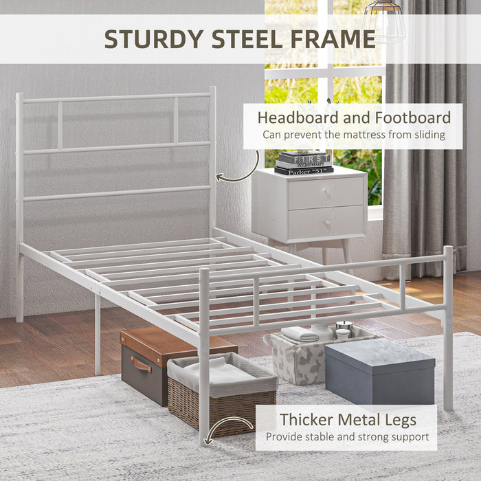 Metal Single Bed Frame with Headboard & Footboard - Robust Metal Slat Support System, Ample Storage with 31cm Clearance - Ideal for Compact Rooms & Maximizing Space