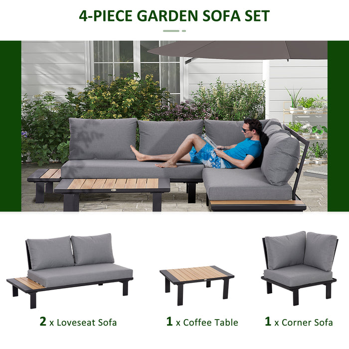 Aluminium 4-Piece L-Shaped Sofa Set - Outdoor Garden & Patio Furniture with Cushions and Table - Comfortable Seating for Home and Entertainment Spaces, Dark Grey