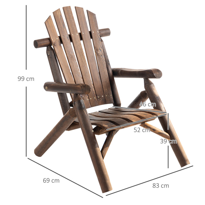 Ergonomic Wooden Adirondack Chair - Durable Fir Wood Patio Lounger with Carbonized Finish - Ideal for Garden Relaxation & Outdoor Comfort