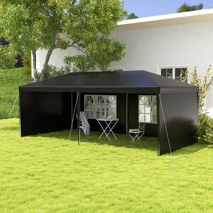 Outdoor Party Tent Gazebo - 6x3m Marquee with Windows & Side Panels, Patio Canopy Shelter - Ideal for Gatherings & Events, Black