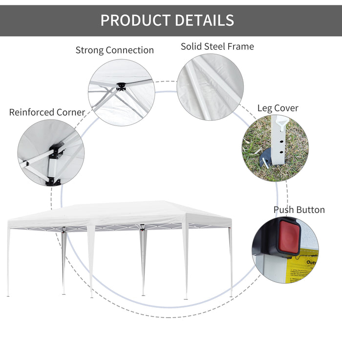 Double Roof Foldable Pop Up Gazebo - 6m x 3m Canopy Tent with Carrying Bag - Ideal for Weddings and Outdoor Events, White