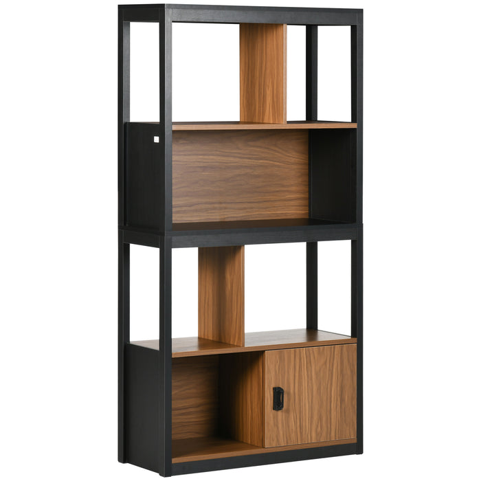 Modern 4-Tier Bookshelf - Freestanding Storage and Display Unit with Closed Cabinet, Walnut Brown - Ideal for Living Room, Home Office, or Study Organization