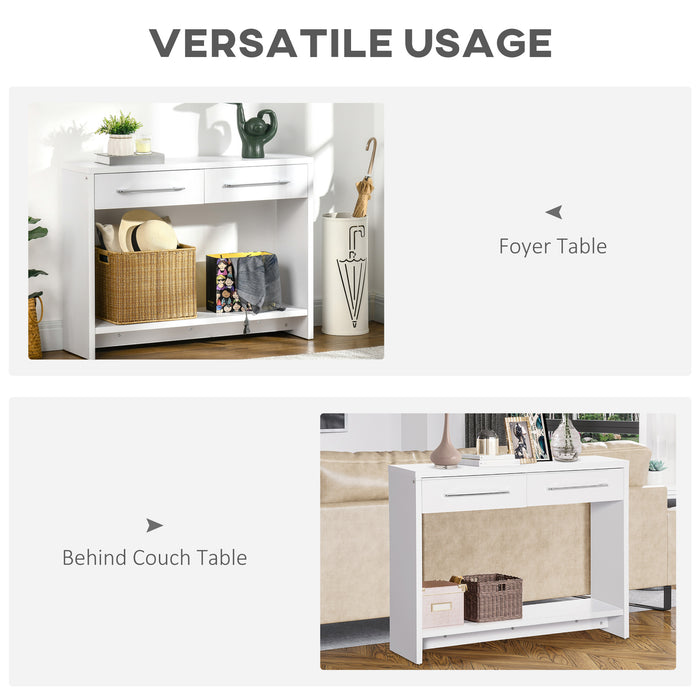 Contemporary White Console Table with Storage Shelf and Drawer - Elegant Hallway and Living Room Furniture - Ideal for Organized Entryways