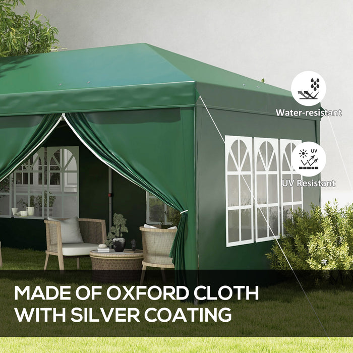 3 x 6m Pop Up Garden Gazebo - Wedding Party Tent Marquee with Water-Resistant Canopy, Sidewalls, and Windows - Outdoor Shelter with Drainage Holes for Events