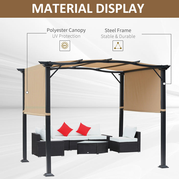 Retractable Pergola Gazebo with Dual Adjustable Canopies - Steel Frame, Khaki Overhead Sun Shade, 3x2.45x2.3 meters - Ideal for Garden and Backyard Comfort